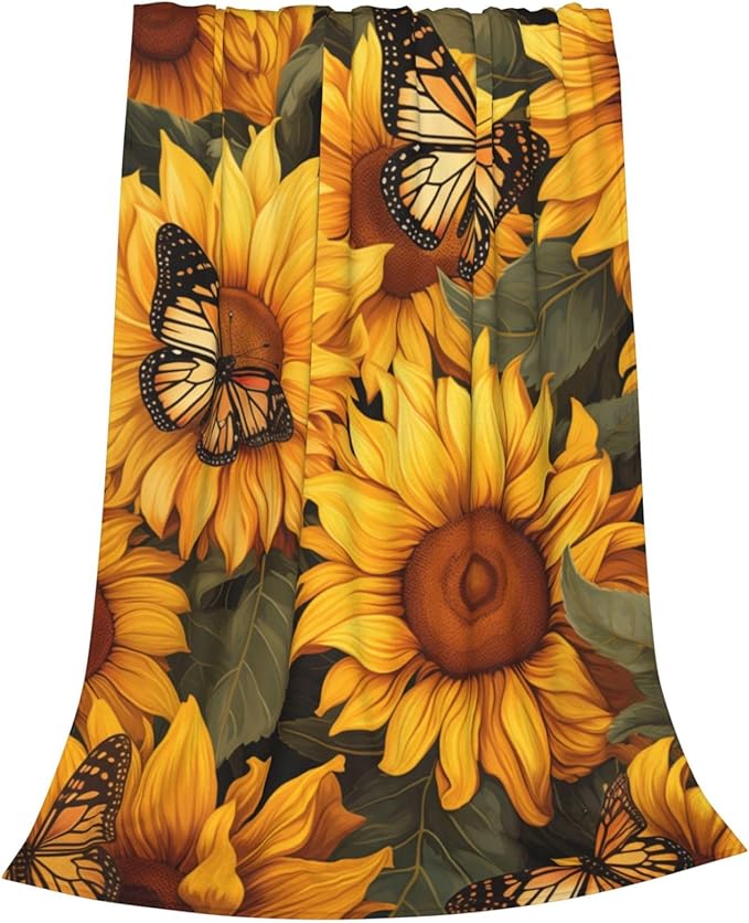 Sunflower Butterfly Blanket Gifts for Girls Women Floral Flannel Throw Blankets for Home Couch Bed Sofa Soft Fuzzy Lightweight Decor All Season 60x50 Inches
