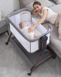 Baby Bassinet - Bassinet Bedside Sleeper,3-in-1 Bedside Bassinets for Baby,Rocking Bassinet with Mattress,Wheels,All Mesh Sides& Storage,6 Height Adjustable Crib,ASTM Certified(Mesh Grey)