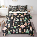 Erosebridal 7Pcs Black Christmas Comforter Set Twin Size,Nutcracker Bedding Set,Xmas Snowflake Stars Bed in A Bag,Romantic Princess Castle Quilt with Flat Fitted Sheet