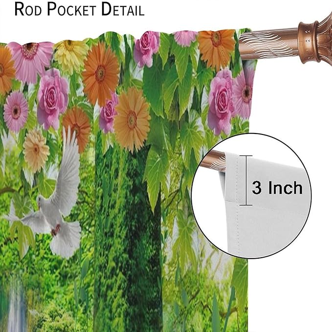 Jungle Nature Blackout Window Curtains, Trees Scenic Waterfall and River Spring Pattern Print Window Drapes, for Living Room Bedroom 42x45in 2 Panels