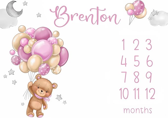 OLIVE OLIVIA Personalized Monthly Baby Milestone Blanket, Baby Months Blanket, Perfect Custom Newborn Gifts,50"x60"