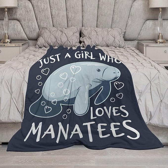 Just A Girl Who Loves Manatees Blanket Manatees Gifts for Girls Boys Woman Kids Lover Ocean Throw Blankets Soft Blanket Warm Fleece Flannel Plush Blankets for Bed Sofa Couch 50"x60"