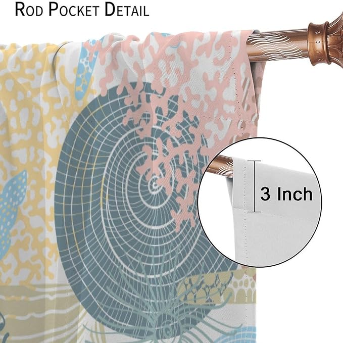Nautical Blackout Curtain Beach Theme Starfish Seashell Nautical Rustic Ocean Sea Vintage Retro Coastal Summer Bedroom Set 2 Panels,42x63 Inches