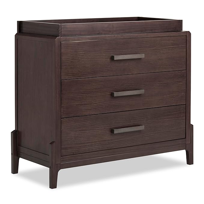 Evolur Atlas Nursery Dresser with Changing Tray | 3-Drawer Hardwood Chest for Baby Room | Roasted Chestnut