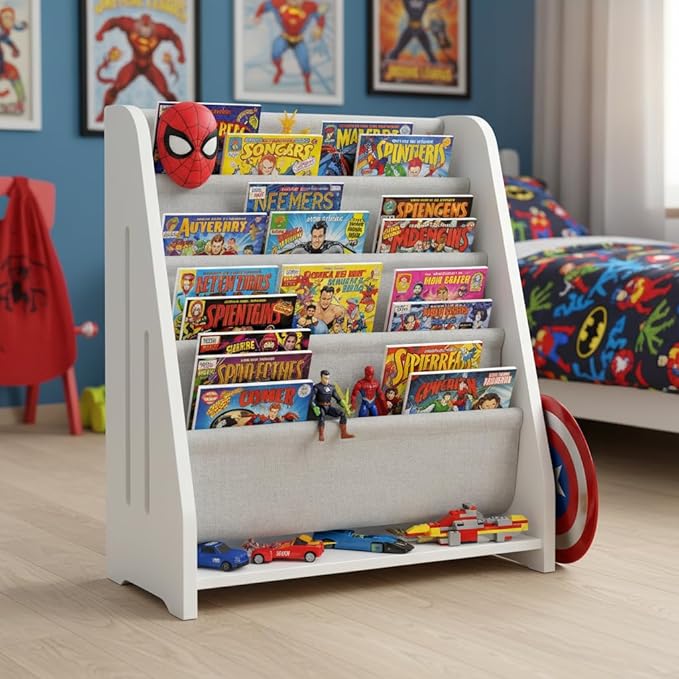 Baby Bookshelf Wood Montessori Kids Book Shelf Dutch Design 5Tier Scalloped,Milkywhite
