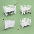 Portable Mini Baby Crib - Pine Wood Foldable 4-in-1 Baby Crib with Mattress,Portable Bedside Bassinet Sleeper,3 Adjustable-Height Baby Cribs for 0-18 Months,White