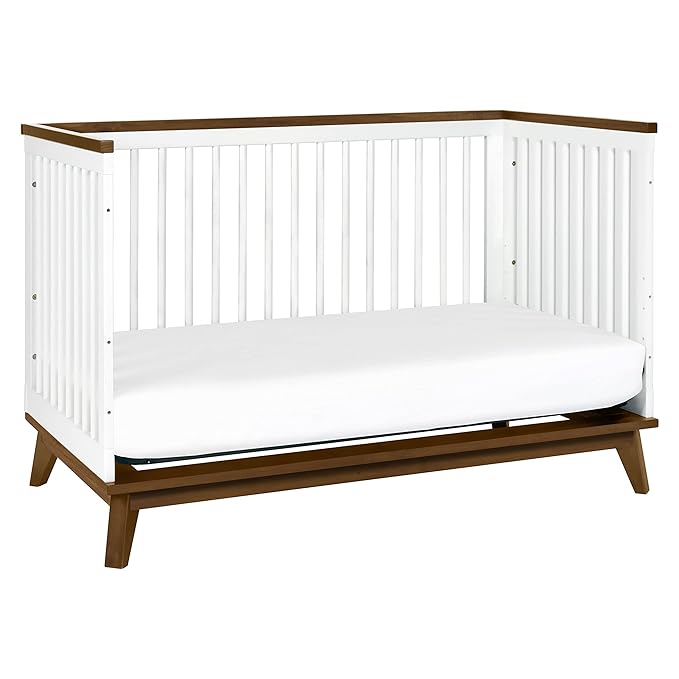 Babyletto Scoot 3-in-1 Baby Crib Convertible to Wooden Toddler Bed, Daybed - GREENGUARD Gold Certified - Easy Assembly, Made of 100% Solid Wood - Includes Toddler Conversion Kit - White/Natural Walnut