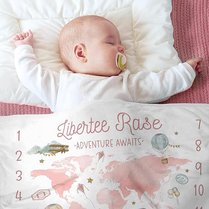 OLIVE OLIVIA Personalized Monthly Baby Milestone Blanket, Baby Months Blanket, Perfect Custom Newborn Gifts,30"x40"