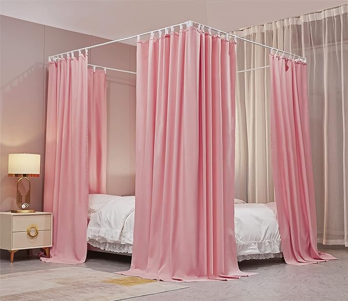 VETHIN Elastic Roof Style Four Corner Post Princess Bed Canopy Curtains Cozy Breathable Tent Canopy Mosquito Net for Girls & Adults Bedroom Decoration (Pink, 47-53" W*78" L*82"*H/(Twin-Full))