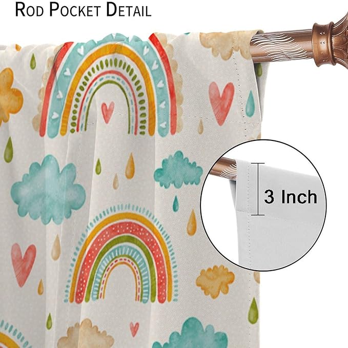 Boho Rainbow Curtains for Kids Nursery Colorful Floral Sun Star Clouds Pastel Bohemian Pattern Print Window Drapes for Girl Bedroom Living Room Kitchen Decor,2 Panel Set,63Wx72H Inch Blackout