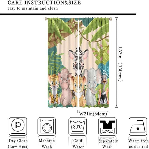 Animals Curtains Colorful Forest Cartoon Cute Zebra Tiger Elephant for Kids Boys Girls Nursery Bedroom Living Room Blackout Rod Pocket Decoration Window Drapes 2 Panels W21xL63in