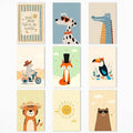 9 Pieces Nursery Animals Canvas Wall Art, Kids Room Fashion Sunglasses Dog and Bear Poster, Cute Crocodile Fox Cat and Lion Picture, Warming Sunshine Print for Baby Bedroom Playroom 8x12in Unframed