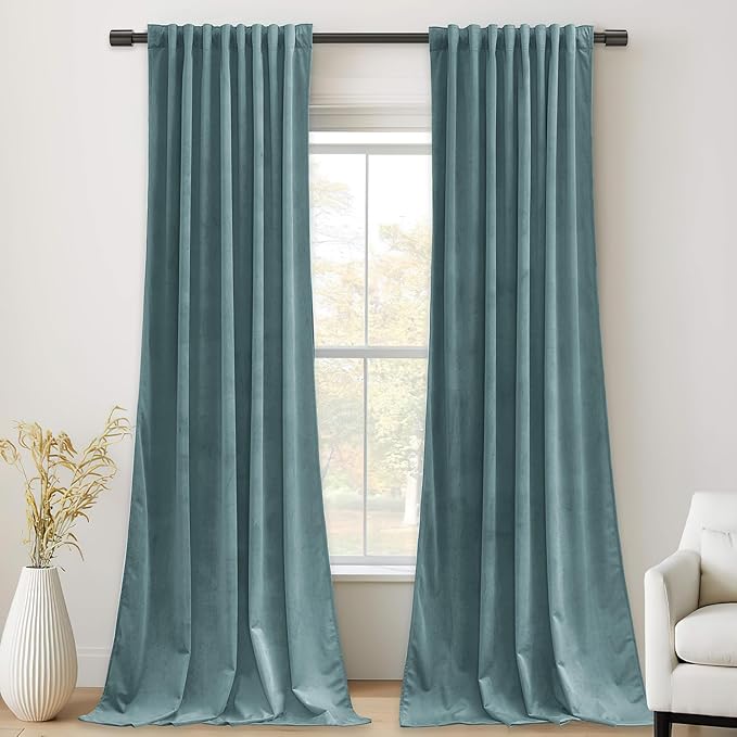 StangH Dark Slate Velvet Curtains Room Darkening Thermal Insulated Drapes for Bedroom Living Room Home Theater, Soft Window Treatment, Back Tab 52x96 inches, 2 Panels