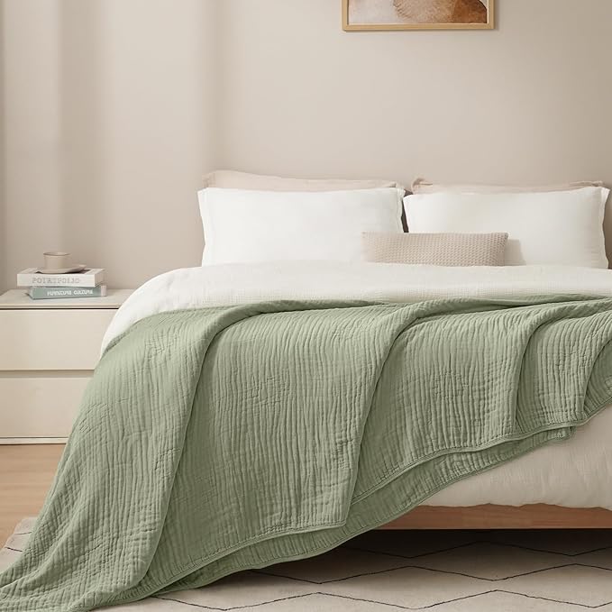 PHF Cooling Muslin Blanket King Size 104"x80", 6-Layer Lightweight Gauze Blanket Made from 35% Rayon Derived from Bamboo & 65% Cotton, Breathable & Ultra Soft Cozy, Aesthetic Home Decor, Tea