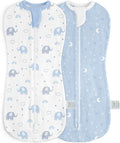 Baby Swaddle 0-2 Months, Cotton Arm-In Zipper Sleep Sack, Wearable Blankets Wrap for Newborn Infant Girls, Boys (Elephant, Star Moon, Pack of 2)