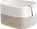 Square Woven Cotton Rope Basket for Organizing, Gift Baskets for Handles, Empty Gift Baskets, Toy Basket for bins|13.5" x 11" x 9.5" home decor for Living Room, Bathroom（White Brown）
