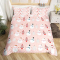 Christmas Duvet Cover Cartoon Snowman Christmas Tree Bedding Set Snowflake Comforter Cover for Boys Girls Children Teens Bedroom Decor Pink Xmas Theme Bedspread Cover Twin Size With 1 Pillow Case