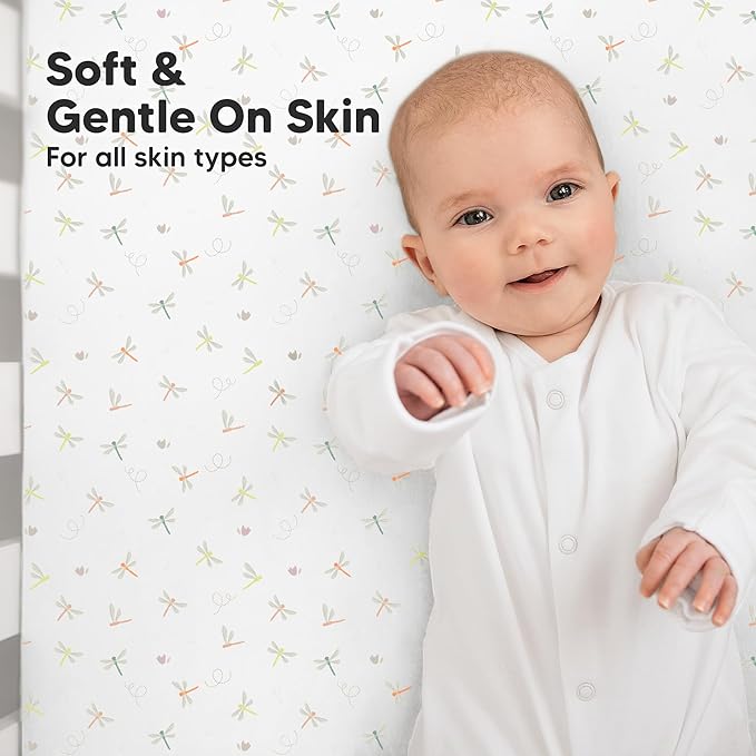 KeaBabies 2-Pack Organic Crib Sheets for Boys, Girls - 52x28 Fitted Crib Mattress Sheet Neutral, Breathable Jersey Cotton Cover for Baby Bed, Toddler Mattress, Soft & Cute Prints (Meadow)