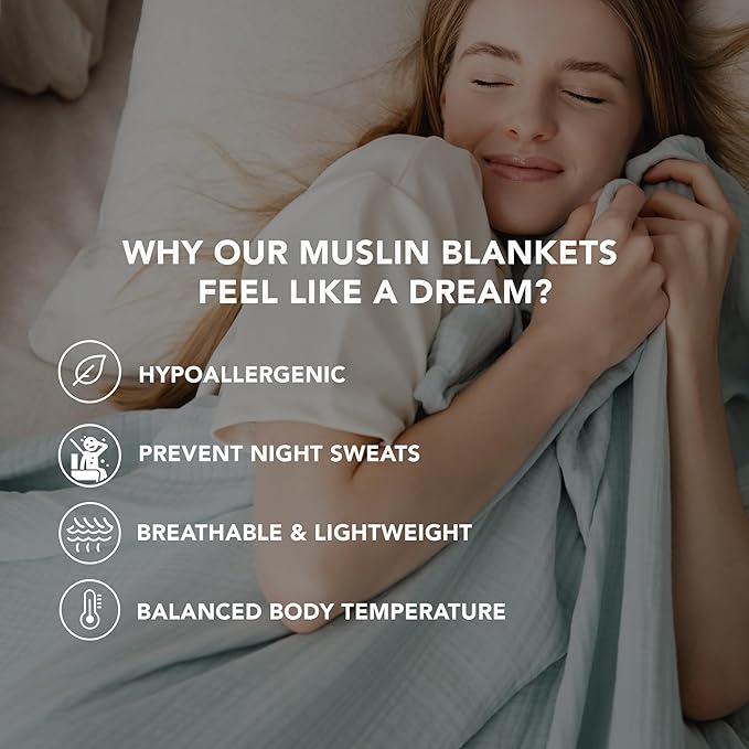 Goqan Throw Blanket 55x60 – 100% Cotton 4 Layer Boho Muslin Blanket for Adults, Lightweight, Soft, Breathable for Bed, Couch, Picnic - Sage Green