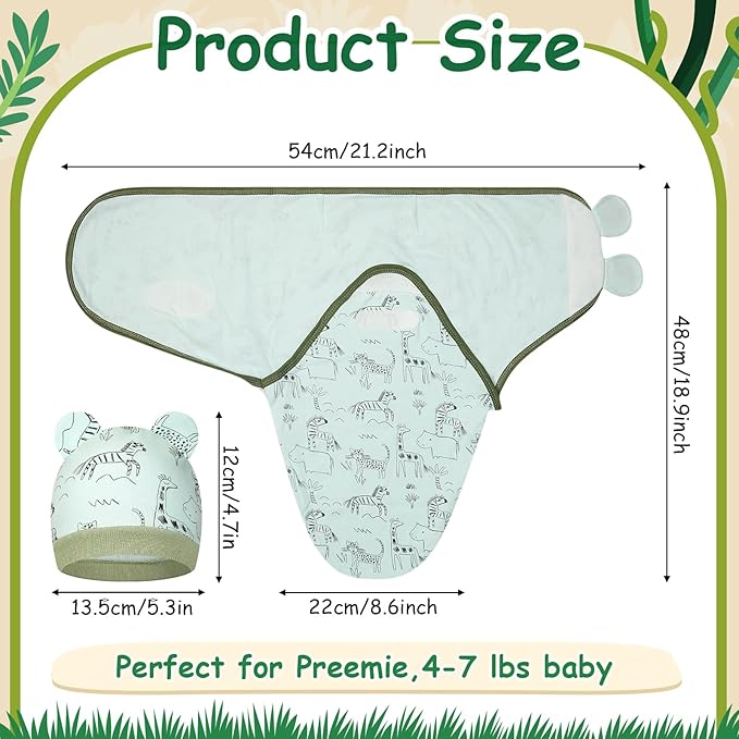 Ramede 6 Pack Preemie Swaddle Blanket with Hats Sleep Swaddle for Baby Boy Girl Preemie Newborn Sacks Soft Cotton Wearable(Whale,Blue and Green)