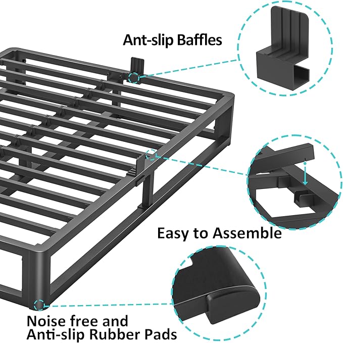 Upgrade Anti Bending and Round Corner Legs 10 inch Metal California King Bed Frame 3500 LBS Heavy Steel Slats Support Platform Bed Frame No Box Spring Needed Platform Noise Free Easy Assembly
