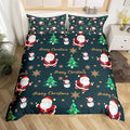 Christmas Duvet Cover Set King Size, Santa Claus Xmas Trees Snowman Sonwflake Comforter Cover with 2 Pillowcases, New Year Theme Bedding Set for Kids Boy Girl Lightweight Bedspread Cover,No Comforter