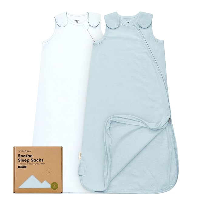 2-Pack Organic Baby Sleep Sacks, 100% Cotton - Soft & Breathable 0.5TOG Baby Wearable Blanket, Toddler Sleeping Sack 6-18 months, Easy to Wear Transitional Swaddles for Newborns, Infants (Glacier, M)