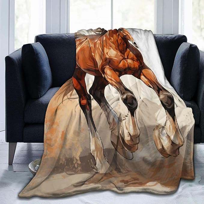 Horse Blanket for Boys Men Adults Fleece Flannel Running Horse Comfy Lightweight Throw Blankets for Couch Travel Bedding Decor 60x50 Inches