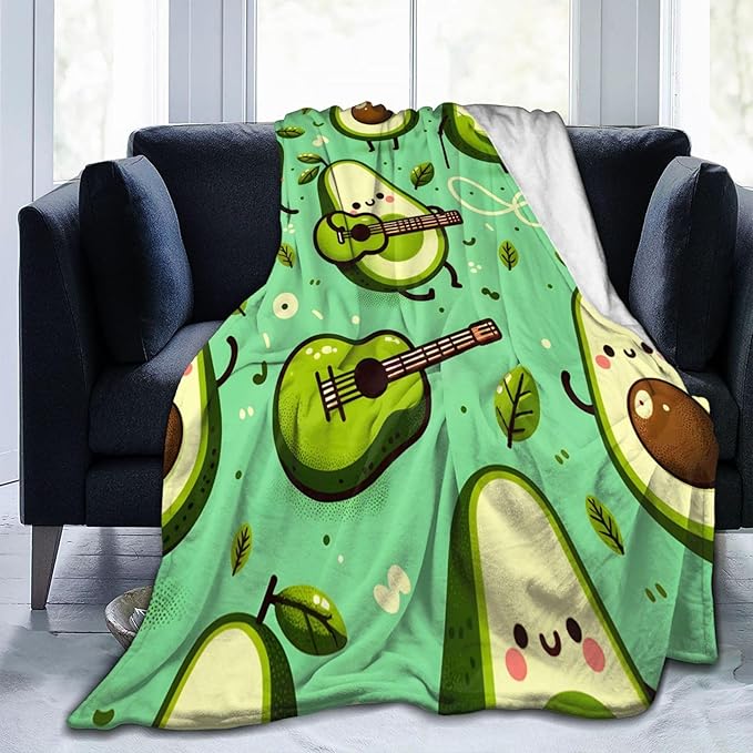 Cute Funny Avocado Fruit Blanket Throw Gifts for Kids Avocado Play Guitar Flannel Blankets Soft Fuzzy Lightweight for Home Decor Couch Bed Sofa 80x60 Inches