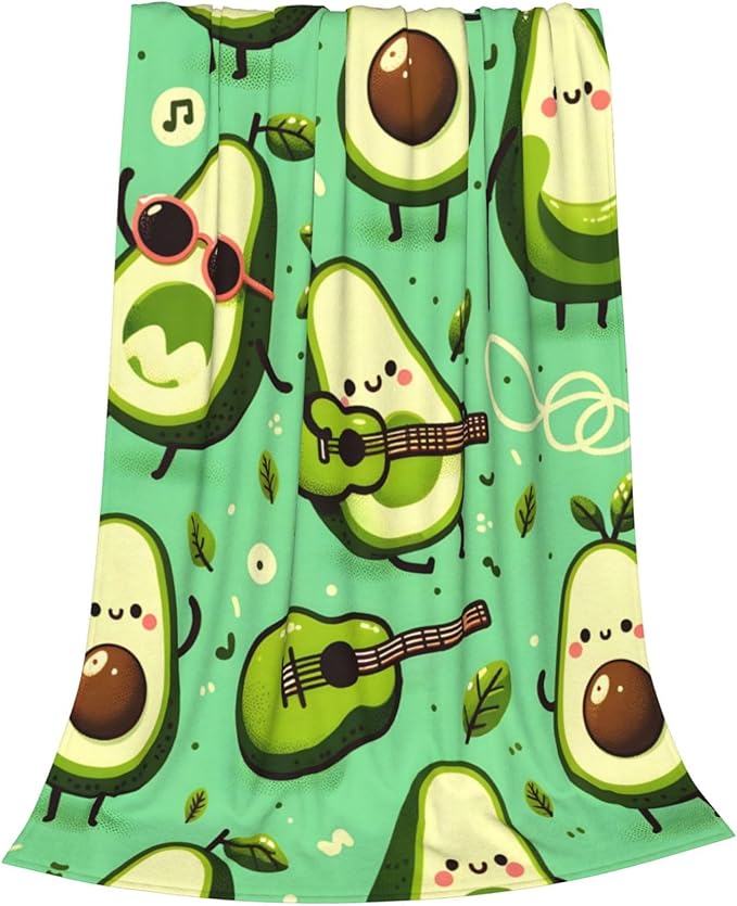 Cute Funny Avocado Fruit Blanket Throw Gifts for Kids Avocado Play Guitar Flannel Blankets Soft Fuzzy Lightweight for Home Decor Couch Bed Sofa 50x40 Inches