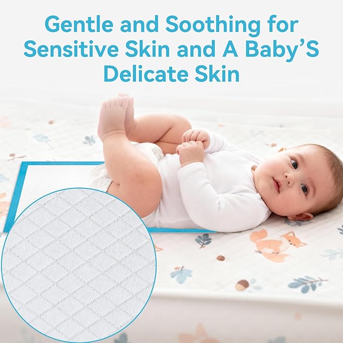 100 Pack Disposable Changing Pad, Super Absorbent Disposable Underpads, Waterproof Leak Proof Diaper Changing Pads, Breathable Incontinence Pad for Adult Child Baby Pets, 13X18 Inch, Blue