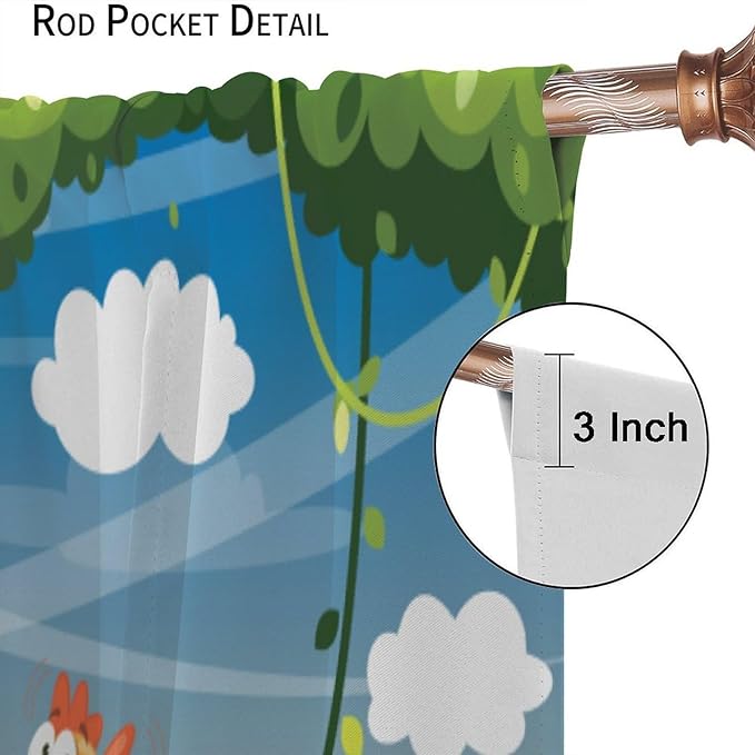 Animal Curtains, Cartoon Cute Woodland Jungle Forest Animals Pattern Blackout Window Treatments, Rod Pocket Thermal Insulated Drapes 2 Panel Sets for Kids Nursery Bedroom Classroom, 42" W X 54" L