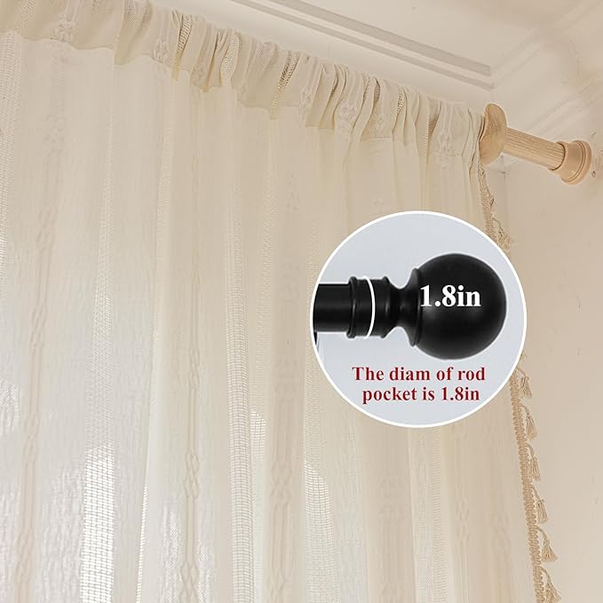 ENJOYBRIDAL Off White Curtains 96 Inch Length 2 Panels Boho Semi Sheer Drapes Cream Embroidered Tassel Rod Pocket Hollow Window Curtain Panels Farmhouse Window Treatment for Bedroom Living Room