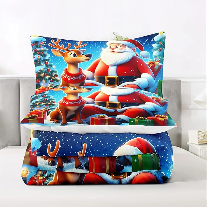 Raphus cucullatus Christmas Bedding Full,Christmas Comforter Set,Santa Claus Decor Holiday Bedding Winter Quilt,Santa Claus Comforter Set,Snowflake Navidad Quilt Set,Cute Reindeer Quilt