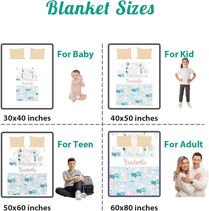 Custom Safari Animals Blanket Gift, Personalized Baby Blanket with Name, Soft Plush Flannel/Sherpa Fleece Throw Blankets for Toddler Kid Teen Boys Girls Color12