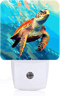 Watercolor Wild Turtle Night Light,Plug Into Wall for Boys Girls Bedroom Decorative Square Night Light Lamp 0.5w Sleep Friendly