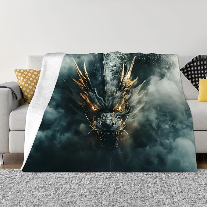 Tijuboni Chinese Dragon Throw Blanket Black Dragon Gifts for Men Women Girls Boys Kids Adults Soft Flannel Fleece Blanket for Couch Sofa Bed Home Decor 40"x50"