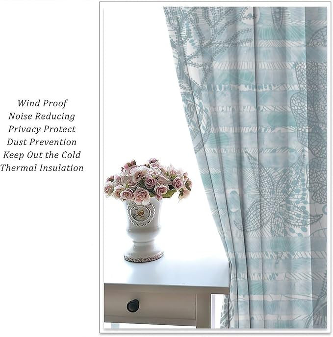 Starfish Curtains，Starfish and Seashells Coastal Curtain Ocean Themed Underwater Marine Decor Waterproof Fabric Curtain Set 2 Panels,55x63 Inches