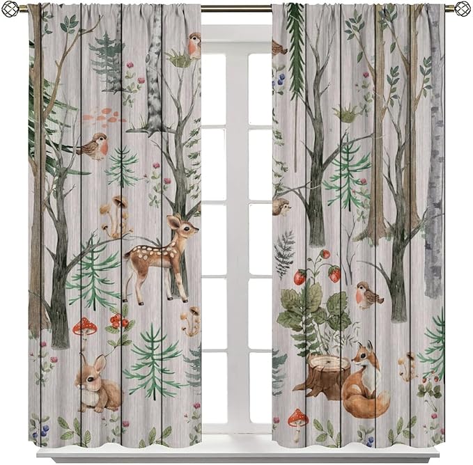 Forest Animal Curtains,Winter Dry Branches Pine Tree Moose Bear Animal Print Curtains for Children Boys and Girls Bedroom Living Room 42x45 Inch