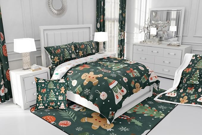 Feelyou Christmas Comforter Set Toddler Size Xmas Tree Bedding Set for Kids Boys Girls Gingerbread Man Duvet Quilt New Year Gift Bedroom Decor Microfiber 2 Pcs with 1 Pillow Cases