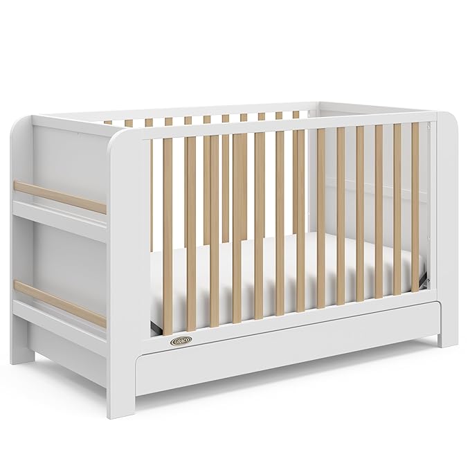 Graco Read-with-Me 4-in-1 Convertible Crib with Drawer (White with Driftwood) - GREENGUARD Gold Certified Converts to Toddler Bed, Daybed, and Functional Bookshelves