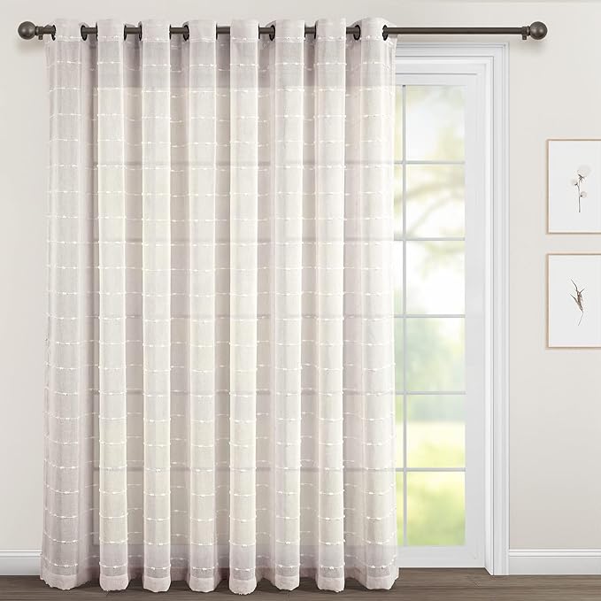 Lush Decor Farmhouse Textured Grommet Sheer Window Curtain Panel (Single Panel), 115"W x 84"L, Beige