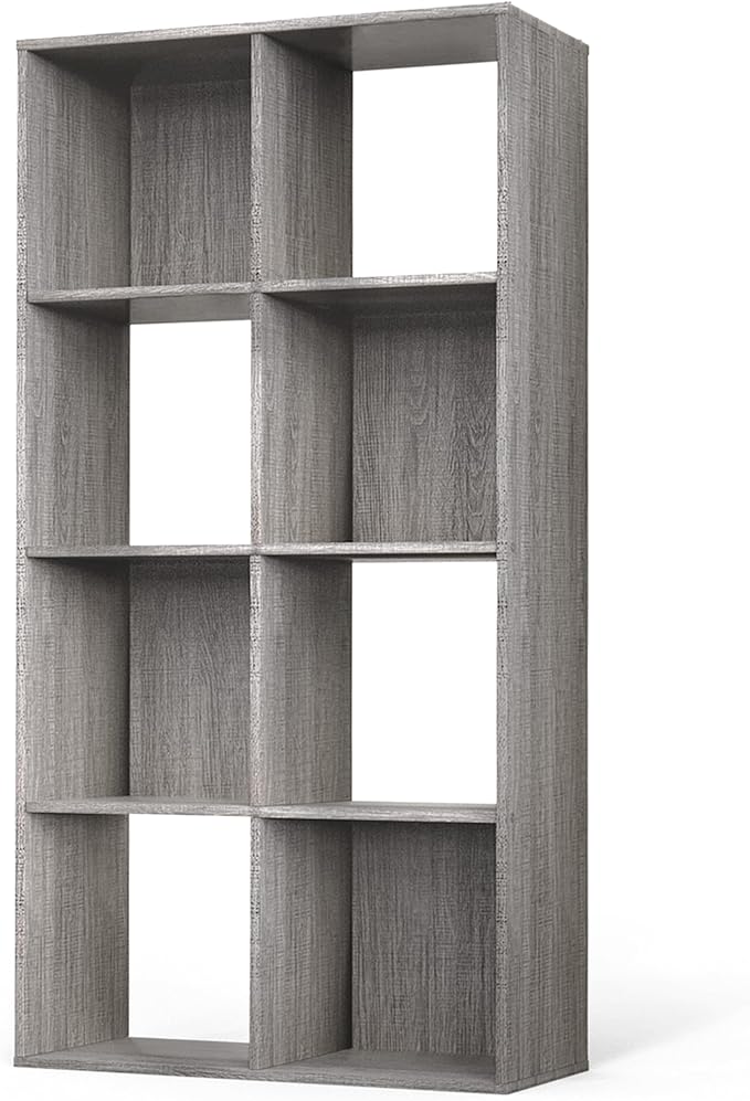 CAPHAUS 11-Inch Cube Storage Organizer Shelf, Home Storage Shelf Divider w/Back, 8-Cube Storage Bookcase, Greige Oak