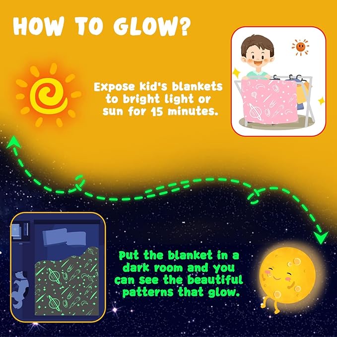 inhand Pink Blanket Girl Room Decor Glow in The Dark Soft Cute Space Star Moon Galaxy Blanket for Kids Birthday Gifts Planet Toys for 3,4,5,6,7,8,9,10,11,12 Years Old (40''x60'' Pink)