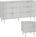 LYNSOM Fluted Dresser and Nightstand Sets 2 Piece, 2-Drawer Nightstands and 6-Drawers Dresser, Wood Bedroom Furniture Set for Home, Bedroom, Hallway, White