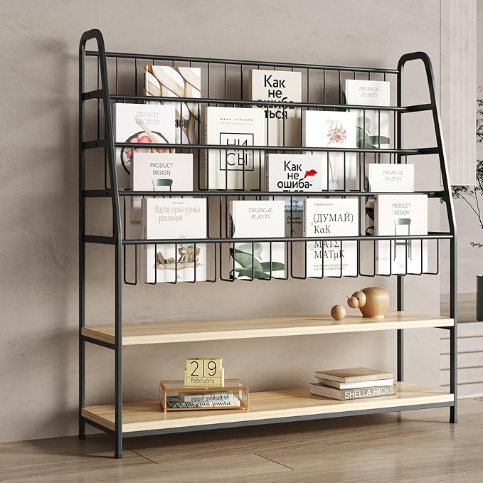 Metal Kids Bookshelf and Toy Storage Organizer,6 Tier Toddler Bookcase,Magazine Rack Floor, Book Shelf for Kids Rooms Classroom Nursery Living Room Office (Black, L:39.4")