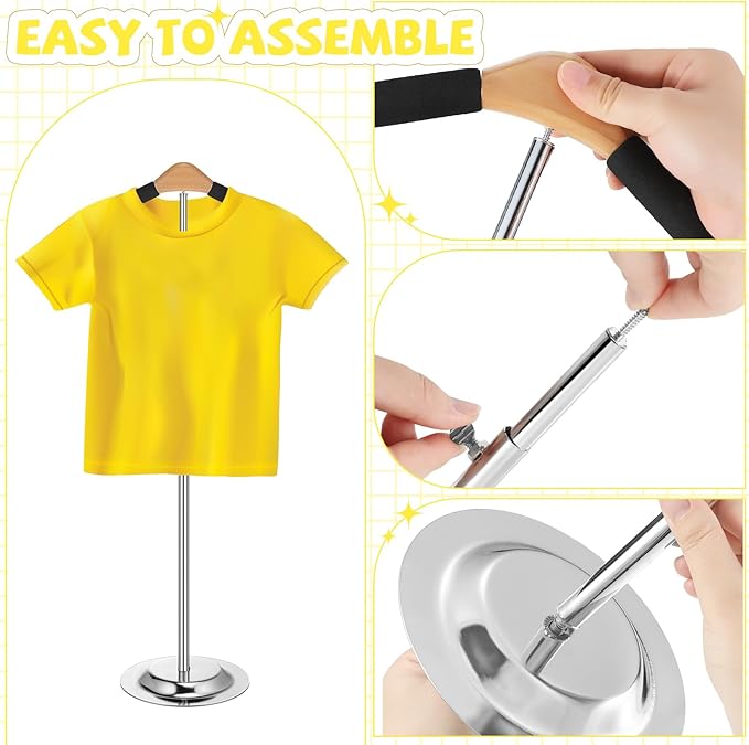 Sintuff Adjustable Child T Shirt Display Flexible Shoulder Stand Shirt Rack Portable Hanging Black Metal Clothes Hanger Rack for Clothing Garment Coat Retail Vendor, Height 16-27.9 Inch (2 Pcs)