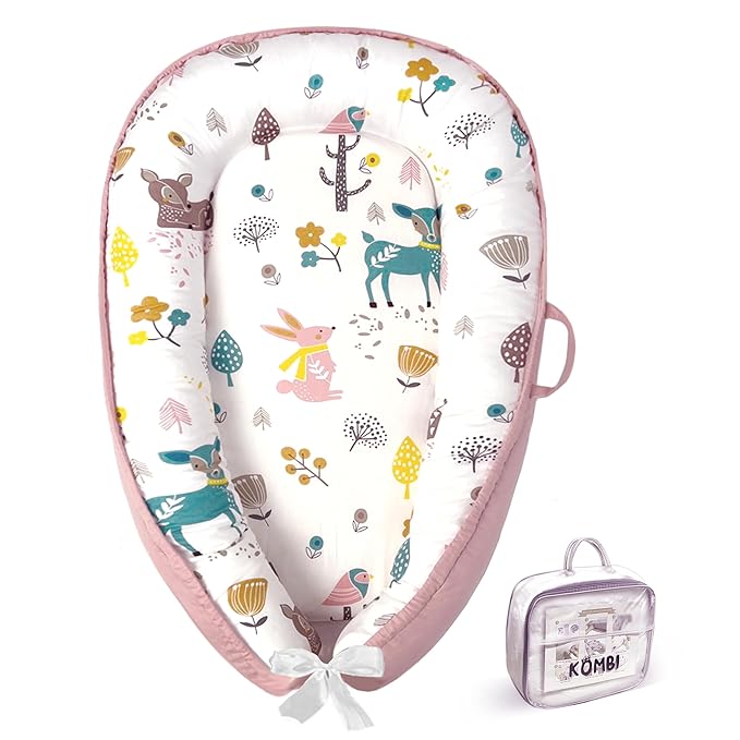Baby Lounger for Newborn 0–24 Months, Baby Pillow & Baby Nest Lounger, Organic Cotton Breathable Infant Pillow, Portable Baby Nest for Home & Travel (Pink)