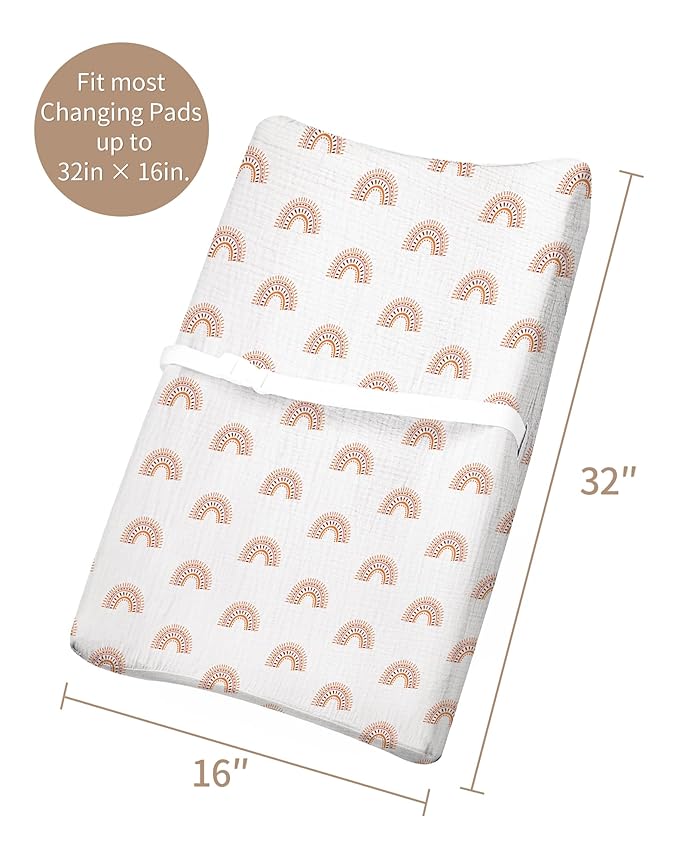Changing Pad Cover for Baby Girls Boys, Muslin Changing Table Pad Covers with Boho Style, Neutral Color Soft and Breathable (Rainbow)