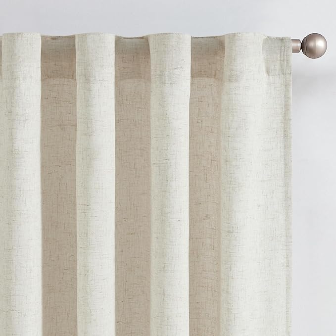 jinchan Beige Lined Linen Blend Curtains for Living Room 96 Inches Length 2 Panels Natural Window Treatment for Sliding Glass Doors, 50 Inches Wide Drapes with Rod Pocket Back Tab (50W x 96L, Ecru)